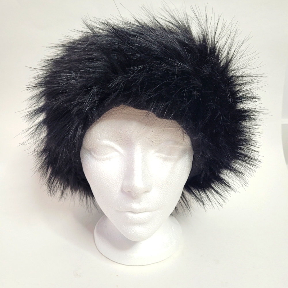 Black faux fur head warmer
